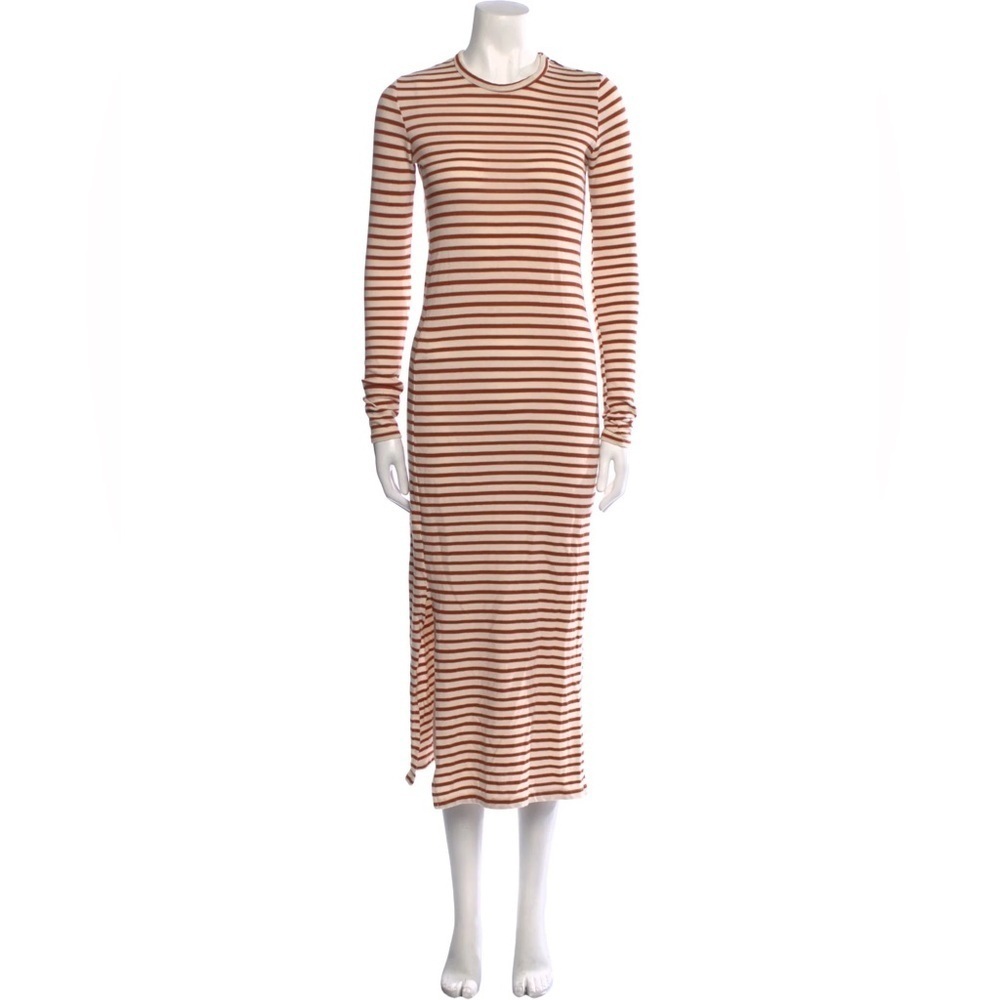 Electric & Rose Long Sleeve Dress in Cream and Amber Stripes - Picture 3 of 6